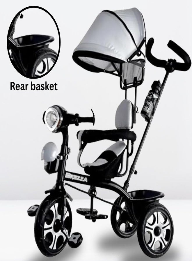 Maanit Kids Tricycle with Canopy & Dual Storage Basket - Toddler Bike with Parental Handle Control, Safety Guardrail & Comfort Seat - Trike for Ages 1.5-5 Years (White) - Image 4